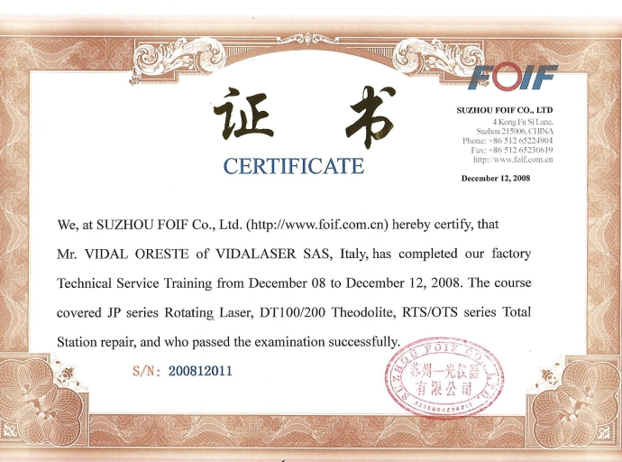 vidaLaser : strumenti topografici FOIF dal 2003